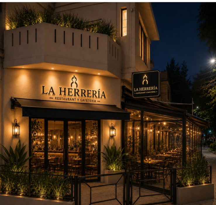 Fachada nocturna de La Herrería